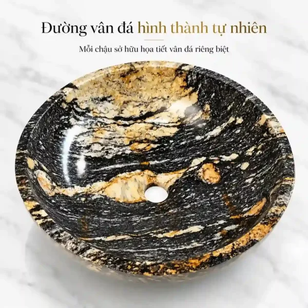 Chi tiết đường vân đá tự nhiên trong lòng chậu lavabo đá cuội tròn Eurolife LVB-DTR4040