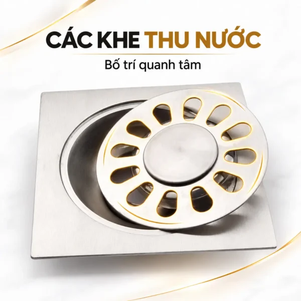 Các khe thu nước dạng vòng bố trí quanh tâm trên mặt thoát Eurolife EL-HG-X11