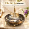 Chậu lavabo đá cuội tròn Eurolife LVB-DTR4040 phối vòi vàng đồng trong phòng tắm villa biệt thự và resort