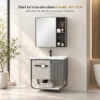 Toàn cảnh bộ tủ lavabo nhôm Eurolife BLV-AL18 ngang 60cm với tủ gương, chậu sứ trắng, hai cánh xám sọc dọc và giá treo dưới tủ.