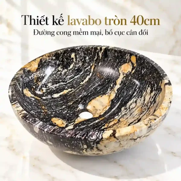 Thiết kế chậu lavabo đá cuội tròn Eurolife LVB-DTR4040 40cm với đường cong mềm mại và vân đá tự nhiên