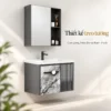 Bộ tủ lavabo nhôm Eurolife BLV-AL19 60cm thiết kế treo tường không có giá treo thép, kết hợp chậu sứ trắng và tủ gương hai tầng kệ mở