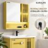 Tủ gương màu vàng Eurolife BLV-AL22 tích hợp 2 đèn LED sử dụng giắc cắm điện, minh họa vị trí chiếu sáng và ổ cắm.