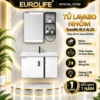 Tủ lavabo nhôm Eurolife BLV-AL20 trắng vân đá 60cm, gương LED cảm ứng và kệ mở bên phải