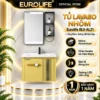 Tủ lavabo nhôm Eurolife BLV-AL21 màu vàng 60cm, gương LED cảm ứng, chậu sứ men Nano và kệ mở hai tầng