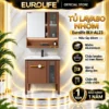 Tủ lavabo nhôm Eurolife BLV-AL23 màu nâu gụ 60cm, chậu sứ men Nano, tủ gương LED và chân đỡ Aluminium.