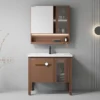Tủ lavabo nhôm Eurolife BLV-AL24 màu nâu gụ 80cm có chậu sứ men Nano, tủ gương LED và chân đứng Aluminium.