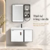 Bộ tủ lavabo nhôm Eurolife BLV-AL20 trắng vân đá 60cm trong phòng tắm hiện đại, phối gương LED và kệ mở màu tối.