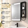 Hình mô tả ưu điểm gương LED cảm ứng Eurolife BLV-AL21 gồm thiết kế bo góc hiện đại, nút chạm bật tắt và dải đèn LED chiếu sáng.